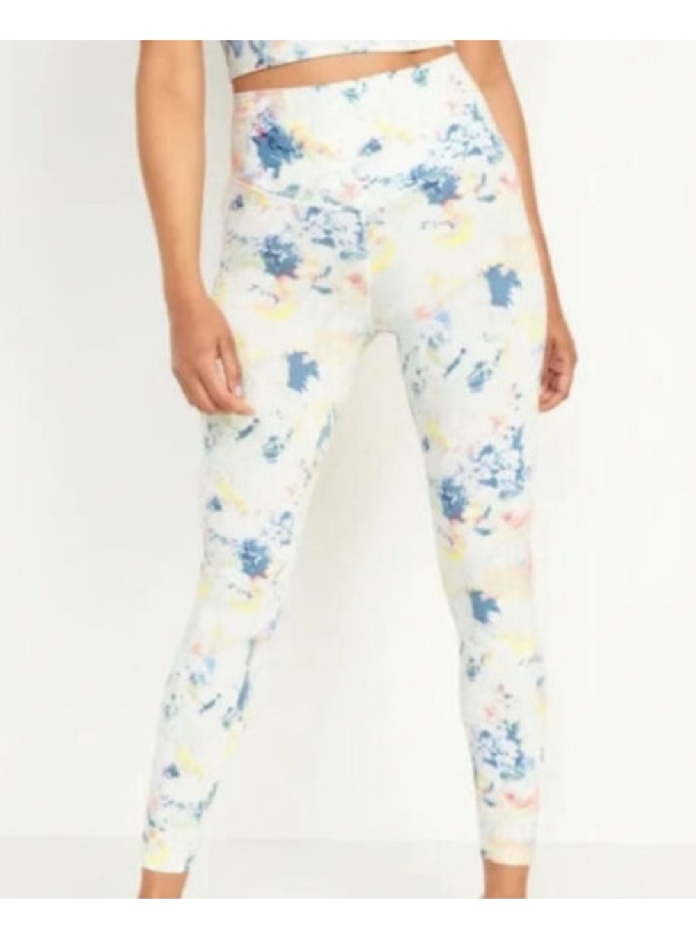 OLD NAVY powerchill Secret Pocket Leggings Cream Blue Tie Dye Size XL  women K4